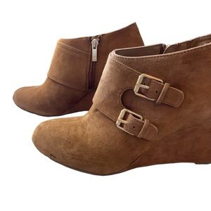 Anne Klein Brown Leather Bootie Wedge Heel Side Zip Heels US Size 10M